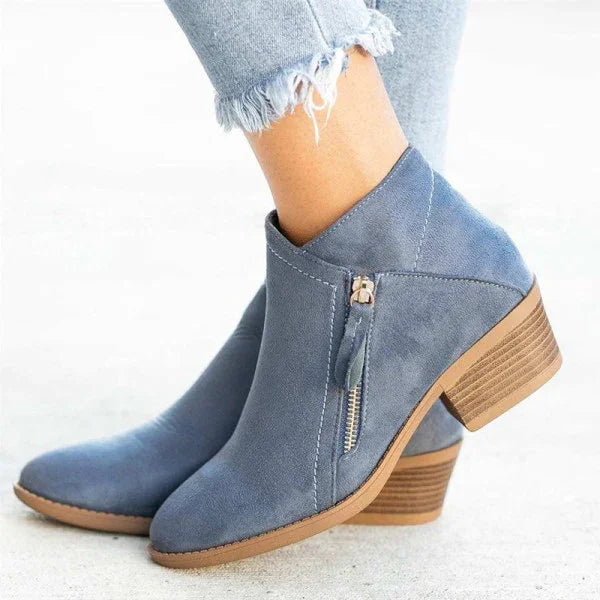 Women’s Winter Ankle Boots with Block Heel and Zipper