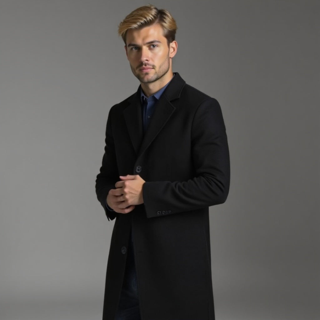 Men's slim-fit single-breasted knee-length coat