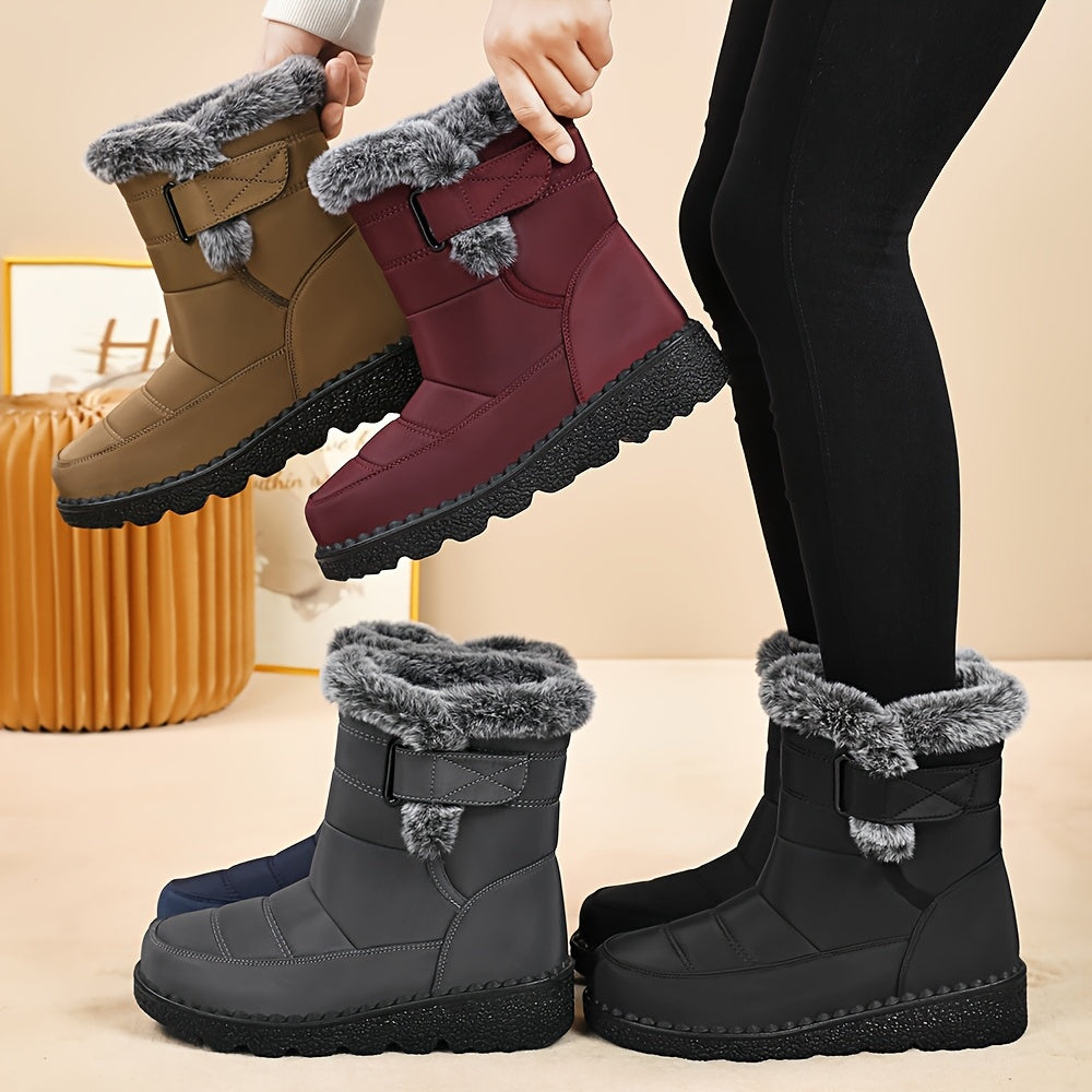 Bottes de neige pour femme, doublées et à scratch | chaussures d’hiver antidérapantes