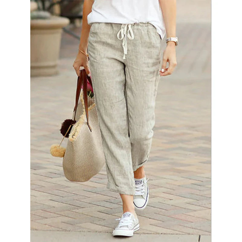 Pantalon en lin pour femme avec cordon de serrage