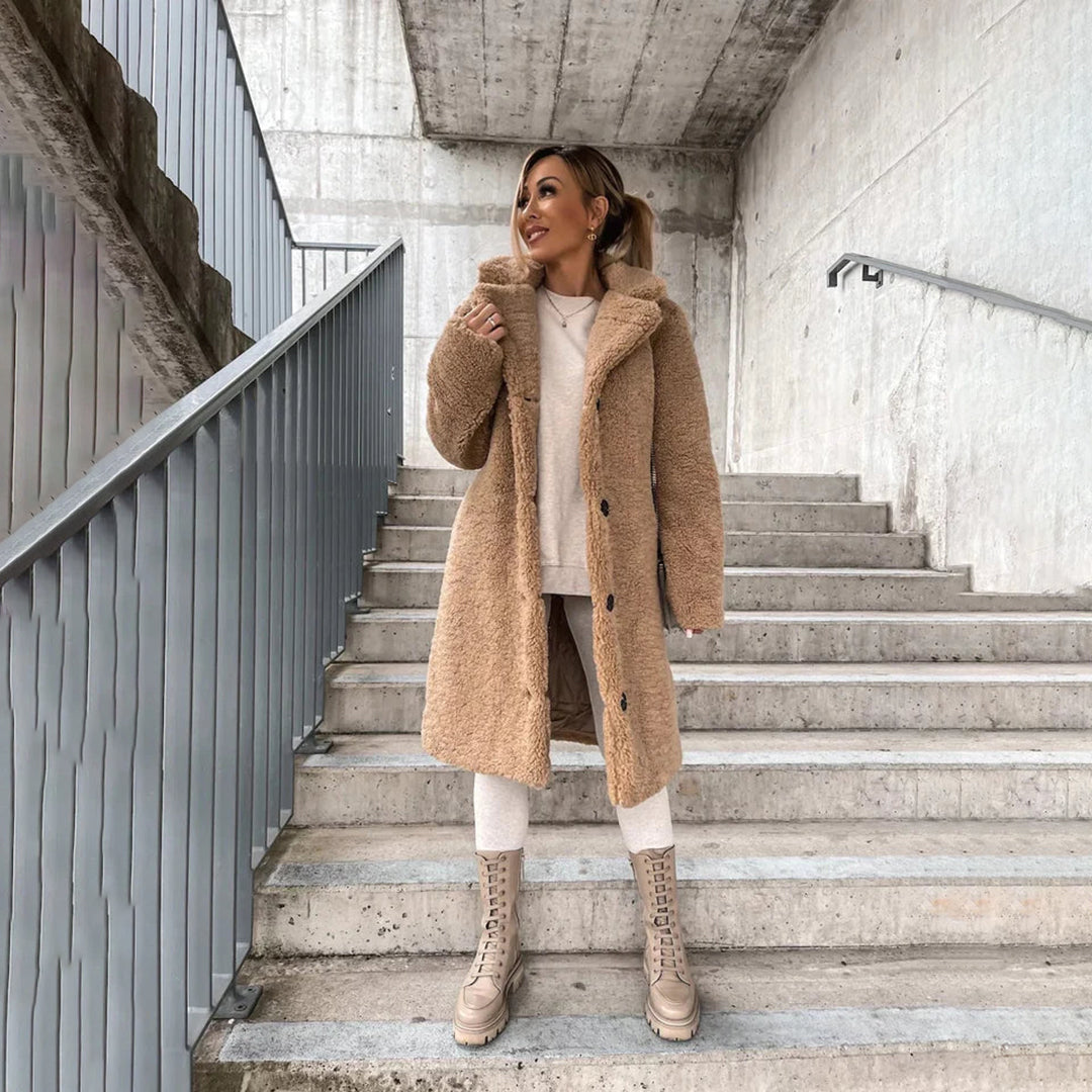Women's Long Winter Coat with Button-Down Collar | Warm, for Everyday Wear and Walks