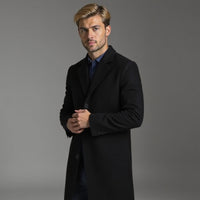 Men's slim-fit single-breasted knee-length coat