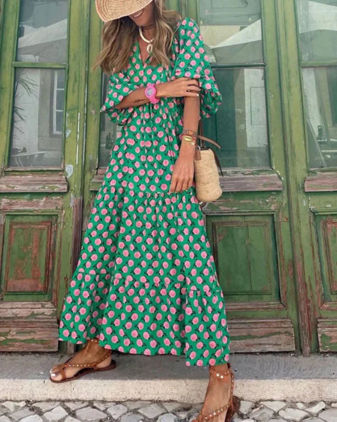 Robe longue portefeuille bohème pour femme à manches longues et imprimé floral