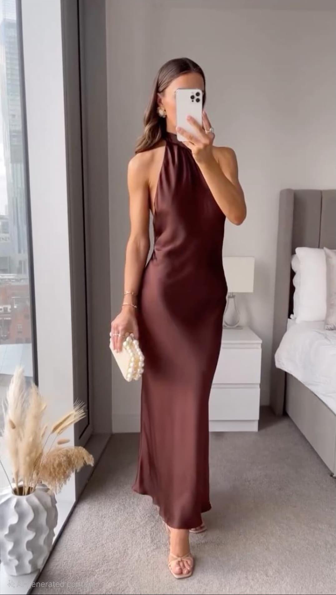 Rochie maxi de damă, fără spate, cu bretea după gât
