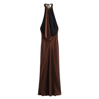 Rochie maxi de damă, fără spate, cu bretea după gât