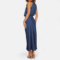 Robe longue dos nu pour femme, sans manches et à col montant