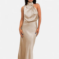 Robe longue dos nu pour femme, sans manches et à col montant