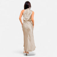 Robe longue dos nu pour femme, sans manches et à col montant