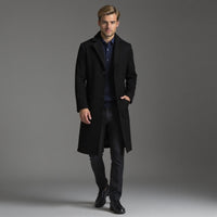Men's slim-fit single-breasted knee-length coat