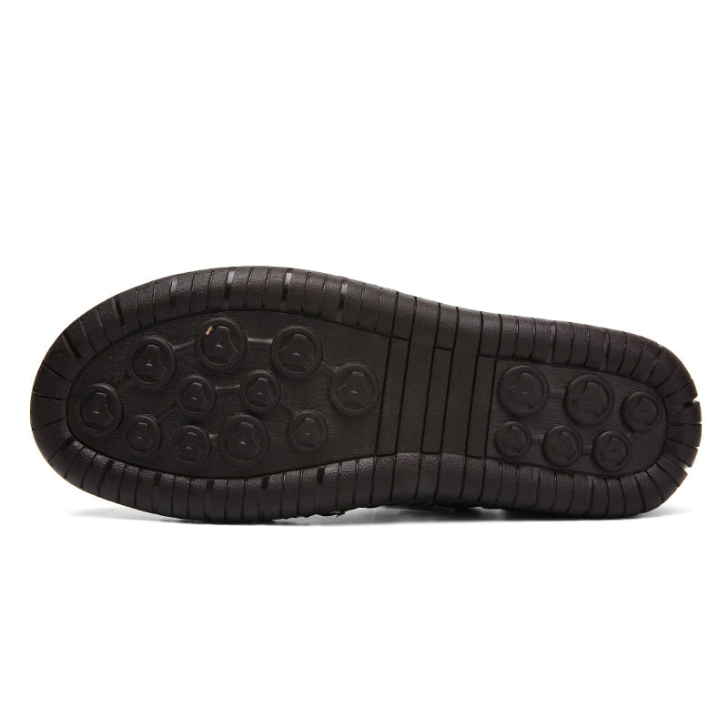 Men’s Closed-Toe Leather Sandals with Hook-and-Loop Fastening