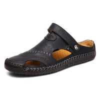 Men’s Closed-Toe Leather Sandals with Hook-and-Loop Fastening