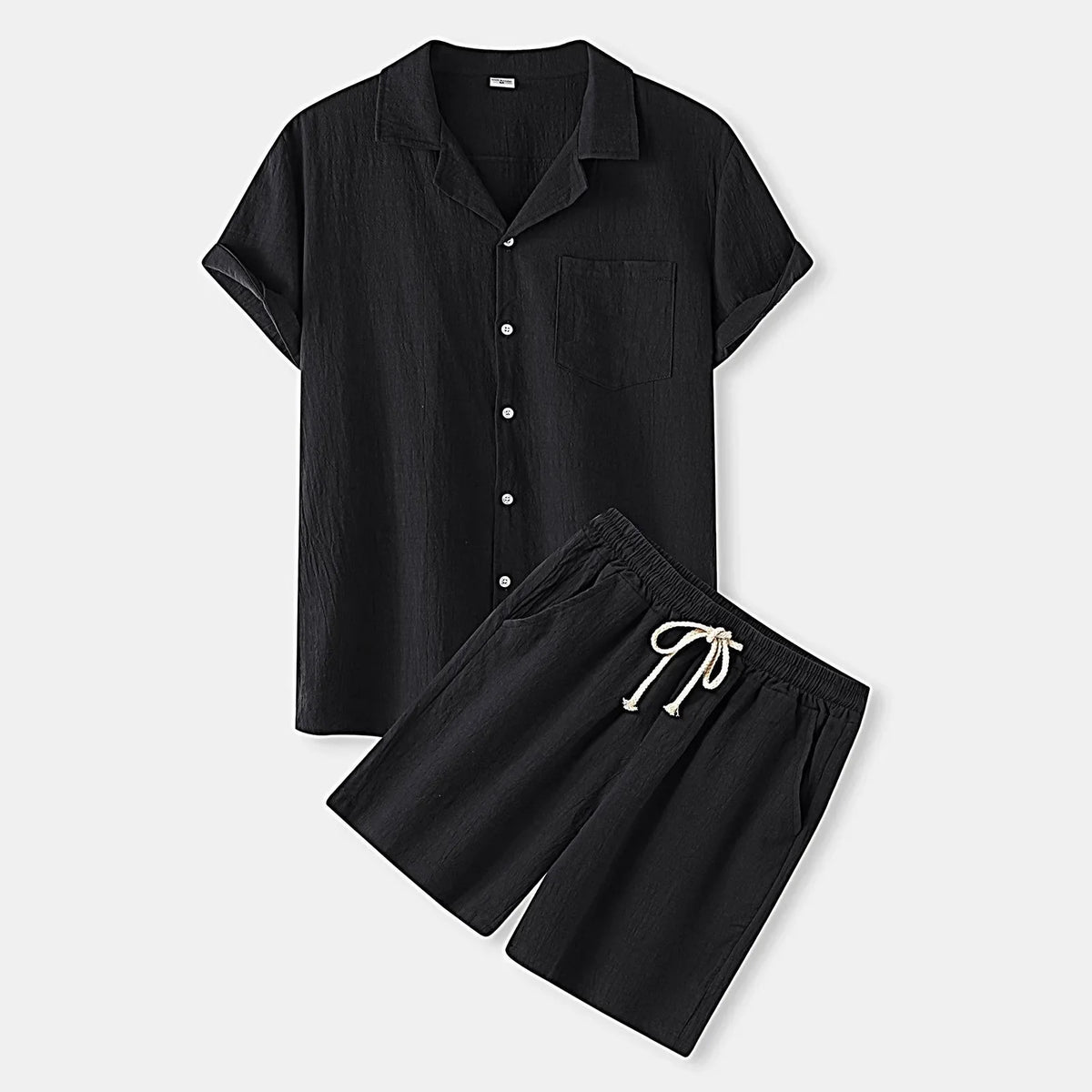 Completo da uomo in lino con camicia e pantaloncini