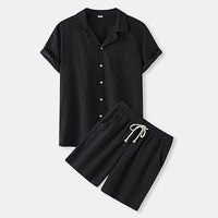 Completo da uomo in lino con camicia e pantaloncini
