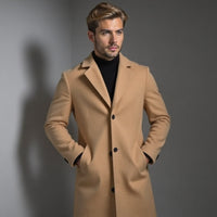 Men's slim-fit single-breasted knee-length coat