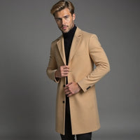 Men's slim-fit single-breasted knee-length coat