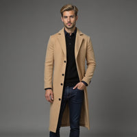 Men's slim-fit single-breasted knee-length coat