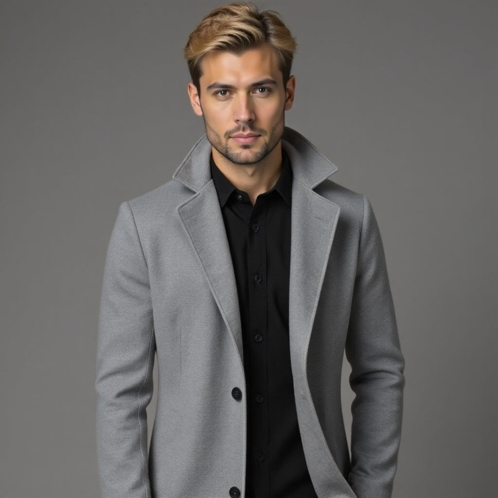 Men's slim-fit single-breasted knee-length coat