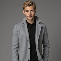 Men's slim-fit single-breasted knee-length coat
