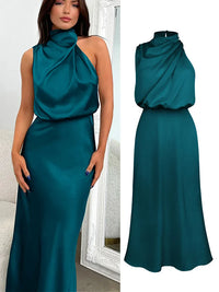 Elegant Women’s Midi Dress with a Draped Neckline
