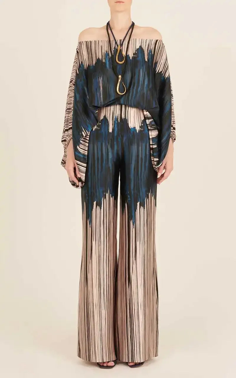 Elegant satin women's asymmetrical set with trousers
