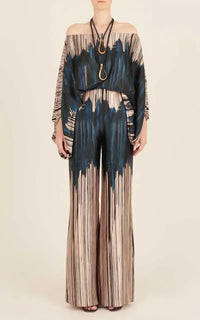 Elegant satin women's asymmetrical set with trousers