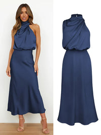 Elegant Women’s Midi Dress with a Draped Neckline