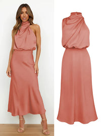 Elegant Women’s Midi Dress with a Draped Neckline