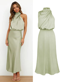 Elegant Women’s Midi Dress with a Draped Neckline