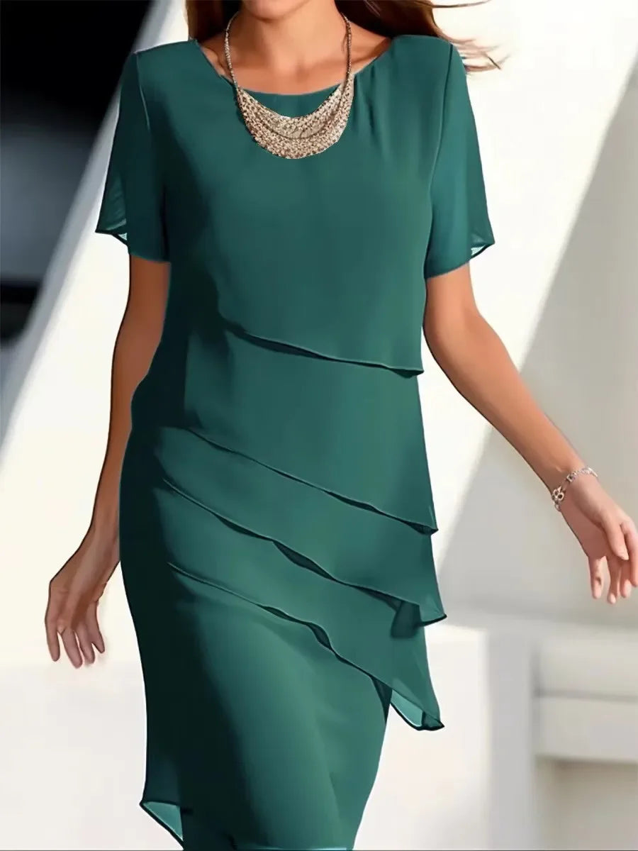 Robe élégante à volants pour femme à manches courtes
