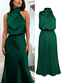 Elegant Women’s Midi Dress with a Draped Neckline