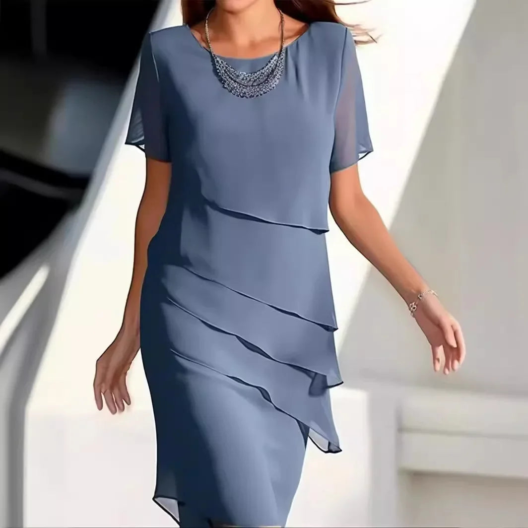 Robe élégante à volants pour femme à manches courtes