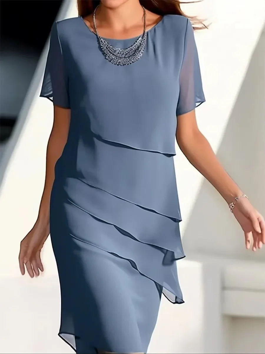 Robe élégante à volants pour femme à manches courtes