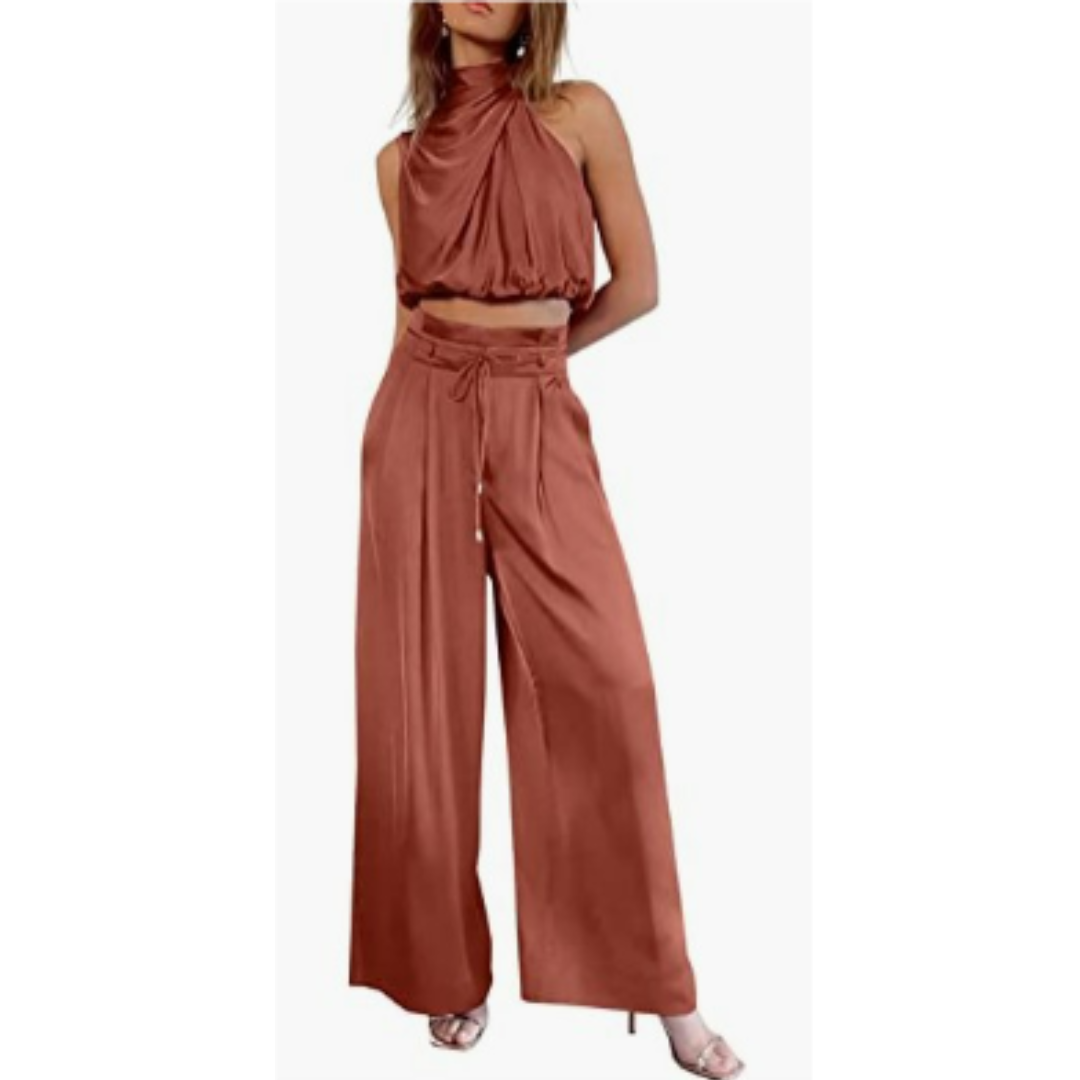 Elegant women's two-piece set with wide legs