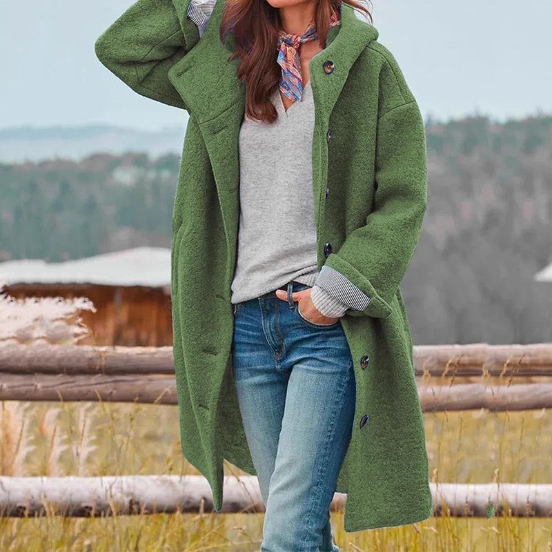 Long manteau d’hiver pour femme | fermeture à boutons et poches