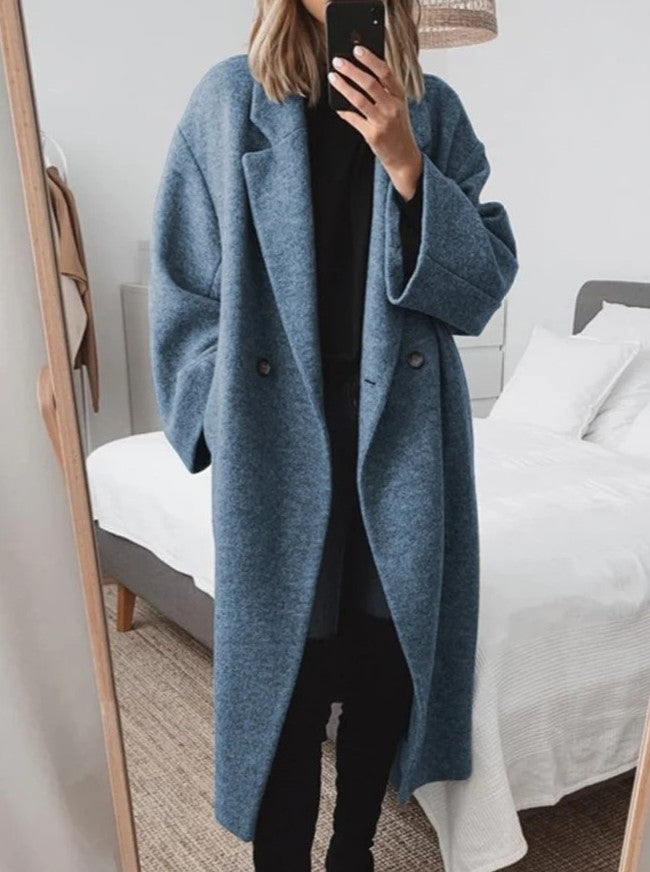 Dámsky dlhý zimný kabát oversize s golierom | Teplý na každý deň aj do práce