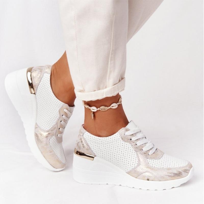 Women's lace-up orthopedic wedge sneakers