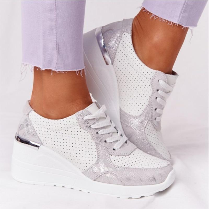 Women's lace-up orthopedic wedge sneakers