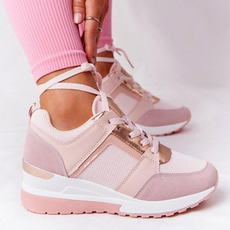 Women's lace-up orthopedic wedge sneakers