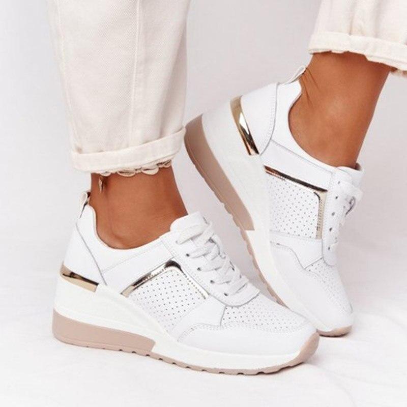 Women's lace-up orthopedic wedge sneakers