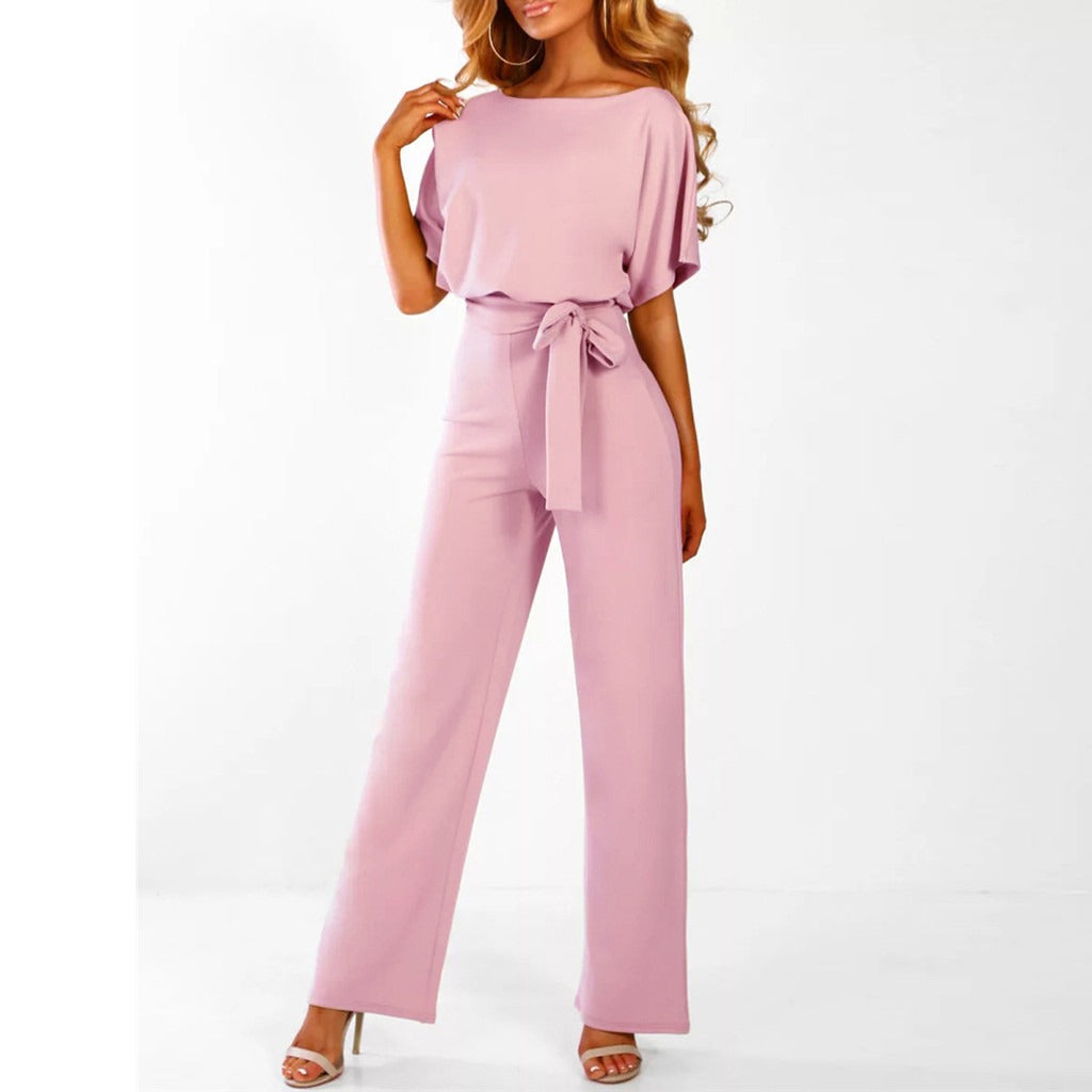 Elegant women's jumpsuit with a belt and wide legs