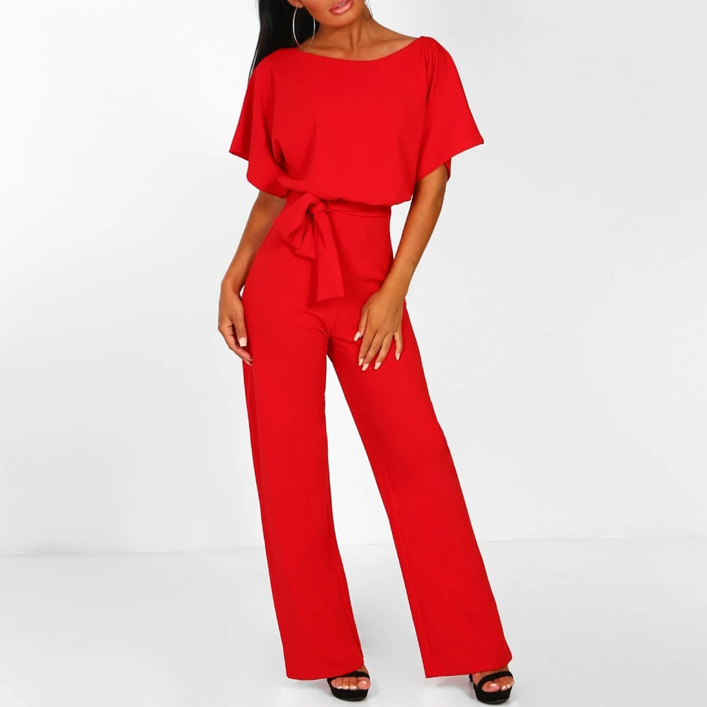 Elegant women's jumpsuit with a belt and wide legs