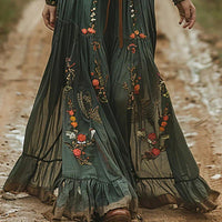 Boho sukienka maxi haftowana damska z tiulem - Daisy Front