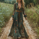 Women's boho embroidered maxi dress with tulle - Daisy