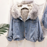 Veste en jean pour femme avec capuche en fourrure - Gemma