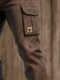 Dopasowane spodnie cargo slim fit męskie - Jace Close Up