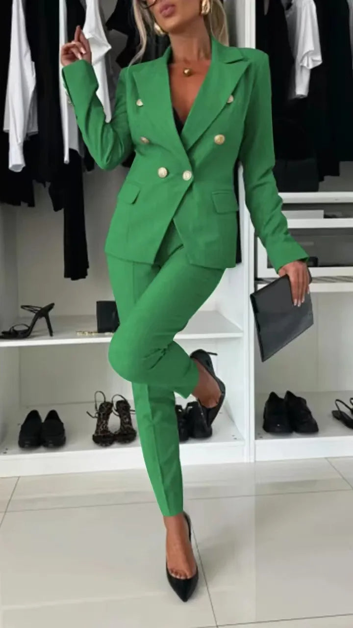 Tailleur-pantalon pour femme, 2 pièces, croisé