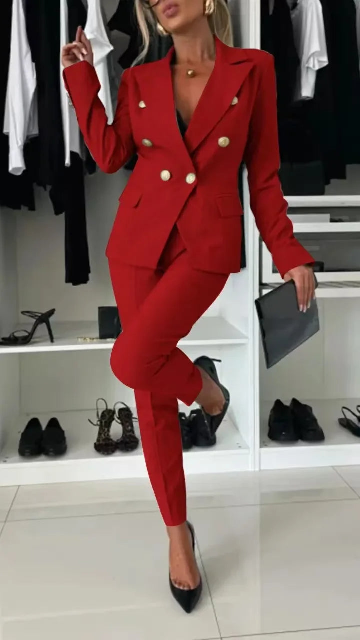 Tailleur-pantalon pour femme, 2 pièces, croisé