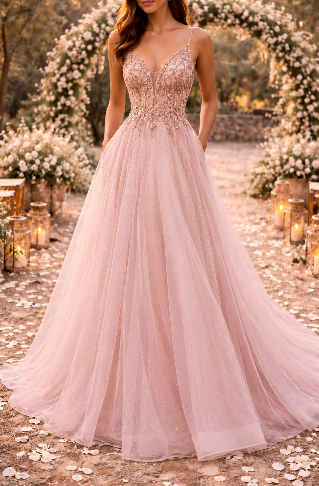 Romantico abito da donna per matrimonio con tulle ricamato - Violet