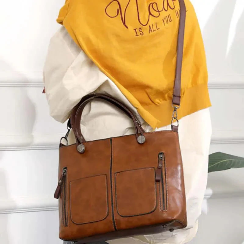 Dámská shopper kabelka přes rameno a crossbody se zipovými kapsami | Prostorná, do práce