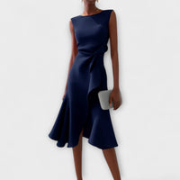 Elegancka sukienka midi bez rękawów asymetryczna damska - Ivy Front